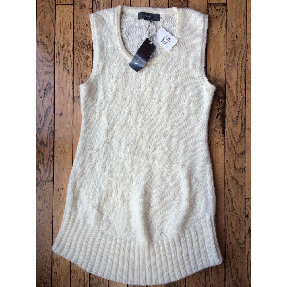 NWT Basement Collection Sweater dress Sz S Off white cable knit sleeveless NEW